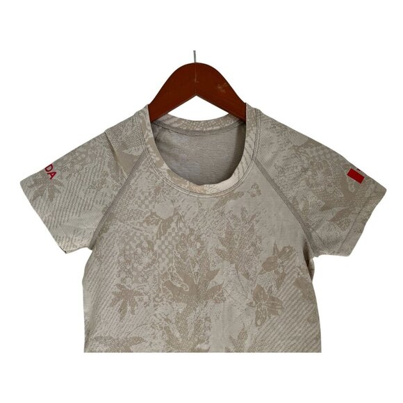 Lululemon Womens Beige Canada Maple Leaf Short Sleeve Performance Shirt - Picture 2 of 7